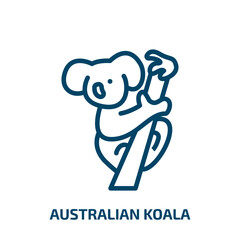 australian koala icon from culture collection. Thin linear australian koala, koala, character outline icon isolated on white background. Line vector australian koala sign, symbol for web and mobile