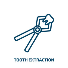tooth extraction icon from dentist collection. Thin linear tooth extraction, dentist, dentistry outline icon isolated on white background. Line vector tooth extraction sign, symbol for web and mobile