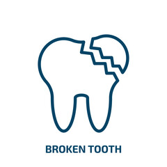 broken tooth icon from dentist collection. Thin linear broken tooth, care, dentistry outline icon isolated on white background. Line vector broken tooth sign, symbol for web and mobile
