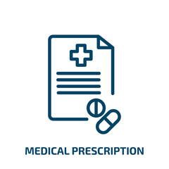 medical prescription icon from dentist collection. Thin linear medical prescription, prescription, medical outline icon isolated on white background. Line vector medical prescription sign, symbol for