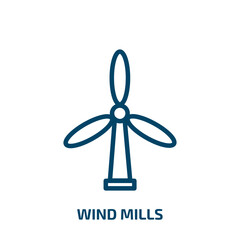 wind mills icon from ecology collection. Thin linear wind mills, mill, wind outline icon isolated on white background. Line vector wind mills sign, symbol for web and mobile
