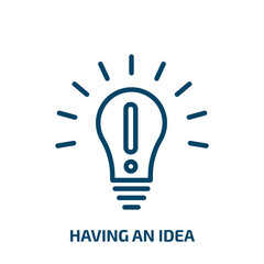 Fototapeta premium having an idea icon from education collection. Thin linear having an idea, business, idea outline icon isolated on white background. Line vector having an idea sign, symbol for web and mobile