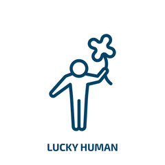 lucky human icon from feelings collection. Thin linear lucky human, lucky, human outline icon isolated on white background. Line vector lucky human sign, symbol for web and mobile
