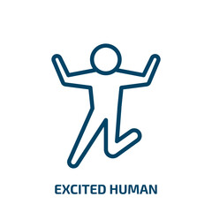 excited human icon from feelings collection. Thin linear excited human, person, human outline icon isolated on white background. Line vector excited human sign, symbol for web and mobile