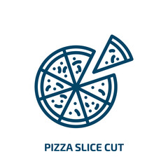 pizza slice cut icon from food collection. Thin linear pizza slice cut, cheese, slice outline icon isolated on white background. Line vector pizza slice cut sign, symbol for web and mobile