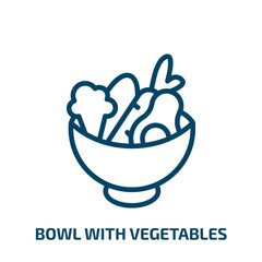 bowl with vegetables icon from food collection. Thin linear bowl with vegetables, bowl, ingredient outline icon isolated on white background. Line vector bowl with vegetables sign, symbol for web and