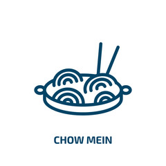 chow mein icon from food collection. Thin linear chow mein, chinese, wonton outline icon isolated on white background. Line vector chow mein sign, symbol for web and mobile