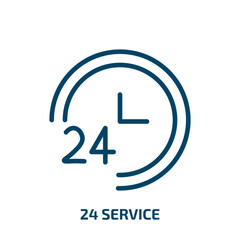 24 service icon from hotel and restaurant collection. Thin linear 24 service, service, 24 outline icon isolated on white background. Line vector 24 service sign, symbol for web and mobile