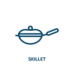 skillet icon from kitchen collection. Thin linear skillet, kitchen, cooking outline icon isolated on white background. Line vector skillet sign, symbol for web and mobile
