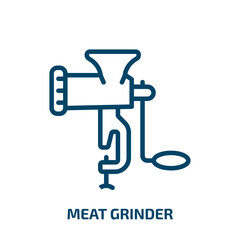 meat grinder icon from kitchen collection. Thin linear meat grinder, tool, machine outline icon isolated on white background. Line vector meat grinder sign, symbol for web and mobile