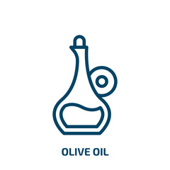 olive oil icon from kitchen collection. Thin linear olive oil, vegetarian, ingredient outline icon isolated on white background. Line vector olive oil sign, symbol for web and mobile