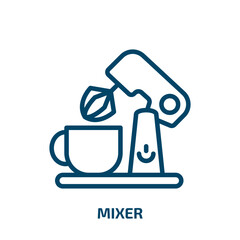 mixer icon from kitchen collection. Thin linear mixer, equipment, truck outline icon isolated on white background. Line vector mixer sign, symbol for web and mobile