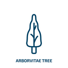 arborvitae tree icon from nature collection. Thin linear arborvitae tree, nature, fir outline icon isolated on white background. Line vector arborvitae tree sign, symbol for web and mobile
