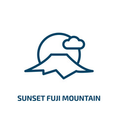sunset fuji mountain icon from nature collection. Thin linear sunset fuji mountain, japan, mountain outline icon isolated on white background. Line vector sunset fuji mountain sign, symbol for web and