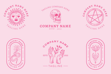 Light Pink Mystical Luxury Minimalist Symbol Logo Collection Pink Pastel Style.