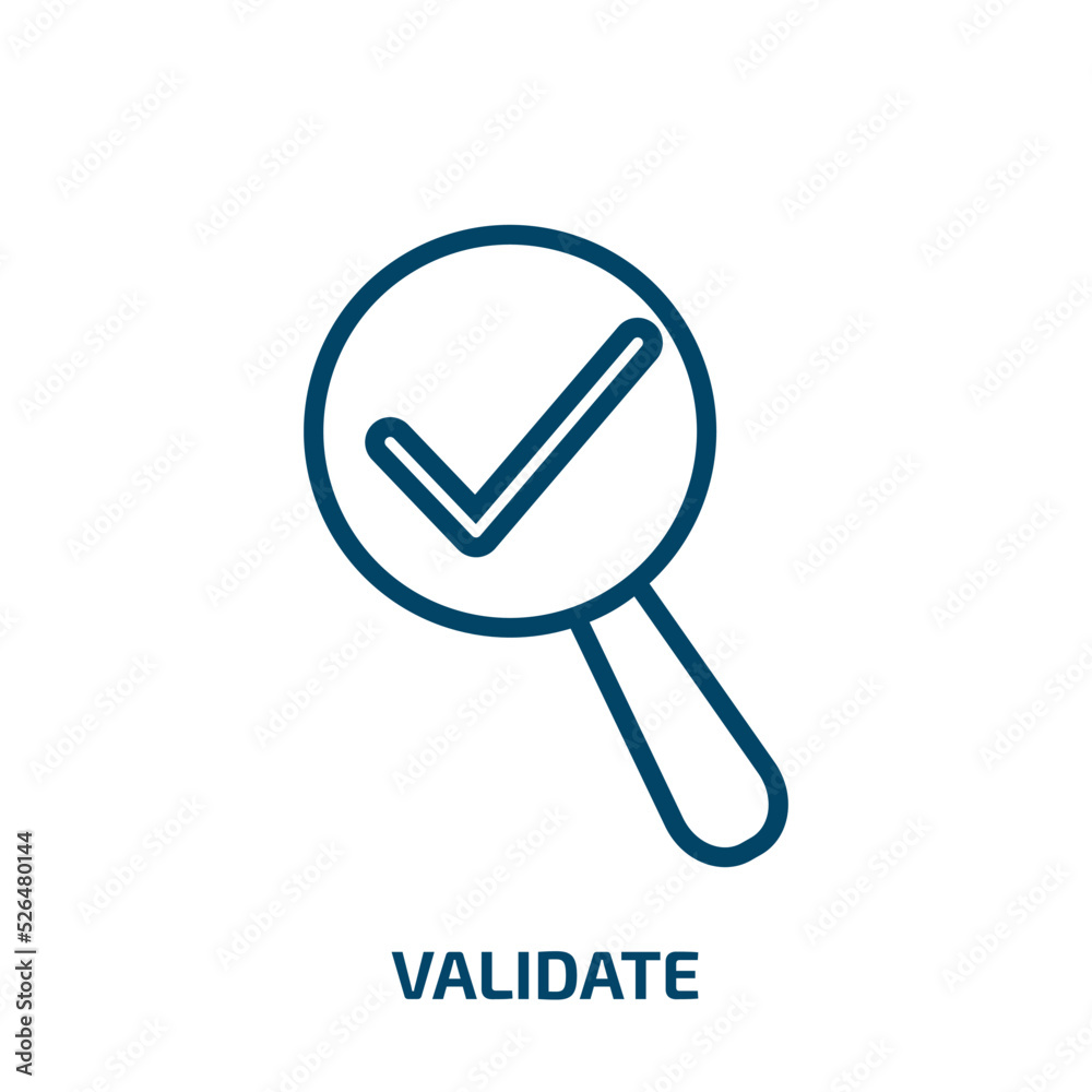 Poster validate icon from startup stategy and success collection. thin linear validate, business, button ou