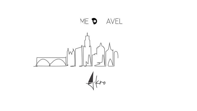Animated self drawing of one continuous line draw Akron city skyline, Ohio. Beautiful landmark. Beautiful world landscape tourism travel wall decor poster, postcard. Full length single line animation.