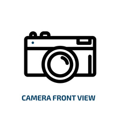 camera front view icon from technology collection. Thin linear camera front view, photo, camera outline icon isolated on white background. Line vector camera front view sign, symbol for web and mobile