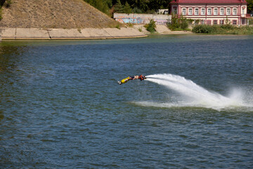 Flyboard show at the watermelon festival in Kamyshin.