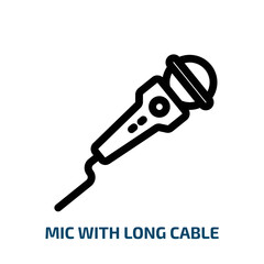 mic with long cable icon from technology collection. Thin linear mic with long cable, studio, sound outline icon isolated on white background. Line vector mic with long cable sign, symbol for web and