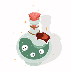 magic flask, witch bottle, magic potion vector illustration, elixir bottles, halloween potion bottle, hand drawn mystical doodle design element, magic and sorcery doodle set