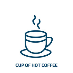 cup of hot coffee icon from tools and utensils collection. Thin linear cup of hot coffee, hot, beverage outline icon isolated on white background. Line vector cup of hot coffee sign, symbol for web
