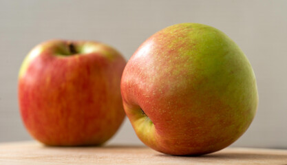 Pair of Apples close up view. Mutsu type of Apples. 