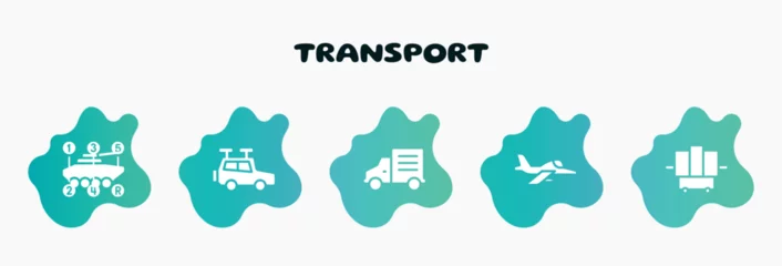 Fotobehang transport filled icons set. flat icons such as travel baggage, mini truck, army airplane, x-ray, armored vehicle icon collection. can be used web and mobile. © VectorStockDesign
