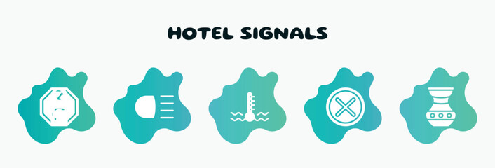 hotel signals filled icons set. flat icons such as high beam, engine coolant, unchecked, native american pot, do not disturbe icon collection. can be used web and mobile.