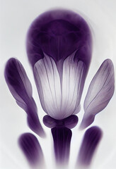 Abstract illustration of a flower in x-ray style, isolated on white, transparent details, monochrome, botanical