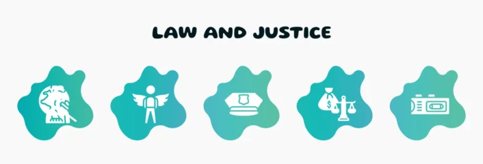 Fotobehang law and justice filled icons set. flat icons such as innocent, police cap, inheritance law, recorder, accident and injuries icon collection. can be used web and mobile. © VectorStockDesign