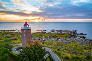 aerial view of lighthouse on the coast of the baltic sea on bornholm denmark