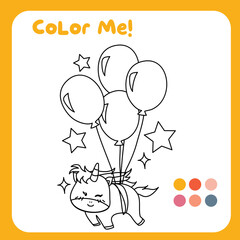Coloring unicorn worksheet for children. Educational printable worksheet. Motor skills for children. Vector illustrations. 
