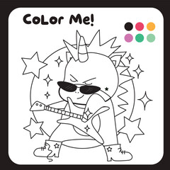 Coloring unicorn worksheet for children. Educational printable worksheet. Motor skills for children. Vector illustrations. 