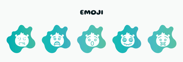 emoji filled icons set. flat icons such as scared emoji, hushed emoji, hypnotized muted stupid icon collection. can be used web and mobile.