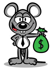 Cartoon illustration of Rat holding a sack of money, best for sticker, logo, and mascot with fight corruption themes