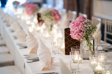 Western style wedding reception table setup and decoration