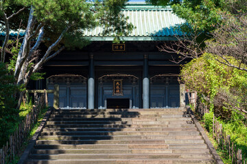 Stairs to Taiseiden or Main Hall of the Yushima Seido in Tokyo, Japan.