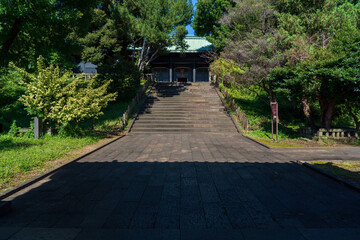 Stairs to Taiseiden or Main Hall of the Yushima Seido in Tokyo, Japan.