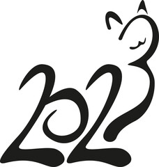 cat of numbers 2023 in hand draw style. Lunar zodiac symbol of Year of cat. Chinese New Year 2023 Christmas logo. Vector illustration