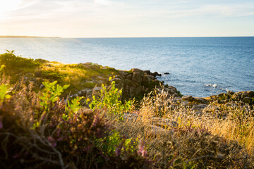 sunset on the coast of baltic sea on bornholm denmark