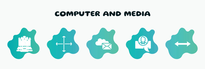 computer and media filled icons set. flat icons such as vertical and horizontal arrows, internet mail, chat avatar, left and right arrow, laptop with diamond icon collection. can be used web mobile.