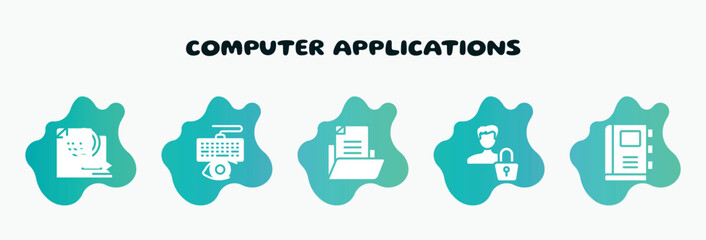 computer applications filled icons set. flat icons such as keylogger, document file, authentication, appointment book, export file icon collection. can be used web and mobile.