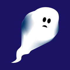 White sad ghost  illustration. Halloween creepy monster, scary spirit or poltergeist flying at night