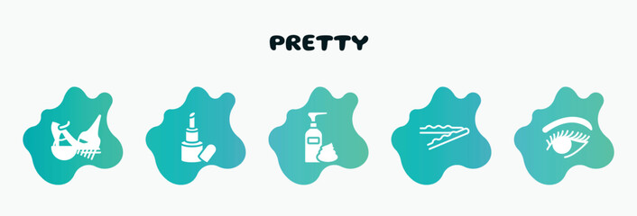 pretty filled icons set. flat icons such as inc, foam hair, bobby pins, woman eye, high heel shoe icon collection. can be used web and mobile.