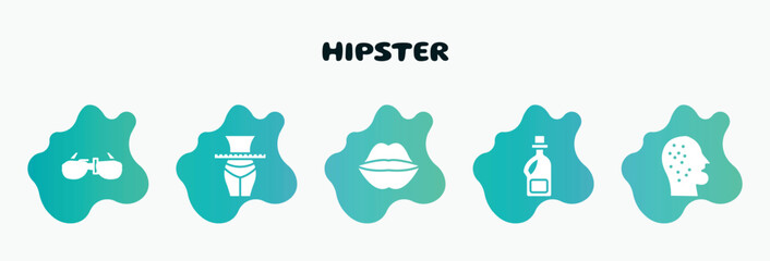 hipster filled icons set. flat icons such as slim, kiss, softener, dermathology, sun glasses icon collection. can be used web and mobile.