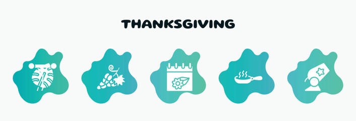 thanksgiving filled icons set. flat icons such as grapes, season, pan, cannon, corkscrew icon collection. can be used web and mobile.