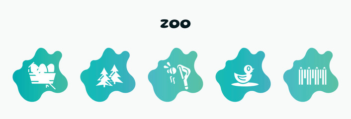 zoo filled icons set. flat icons such as spruce, fatigue, duck, fence, syringe icon collection. can be used web and mobile.