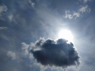 Sky with blue clouds. An autumn day, the sky is a deep blue. There are clouds in the sky. A white...