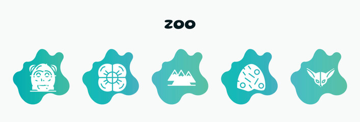 zoo filled icons set. flat icons such as poppy, mountains, anthill, fennec, picnic basket icon collection. can be used web and mobile.